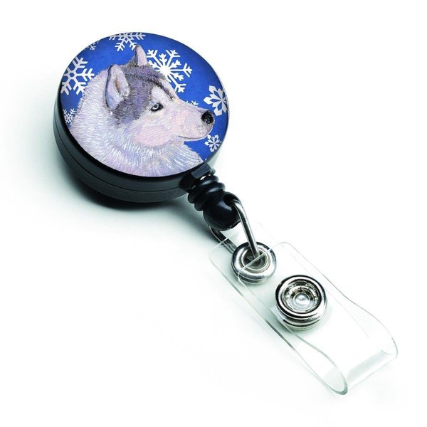 Carolines Treasures Siberian Husky Winter Snowflakes Holiday Retractable Badge Reel SS4602BR